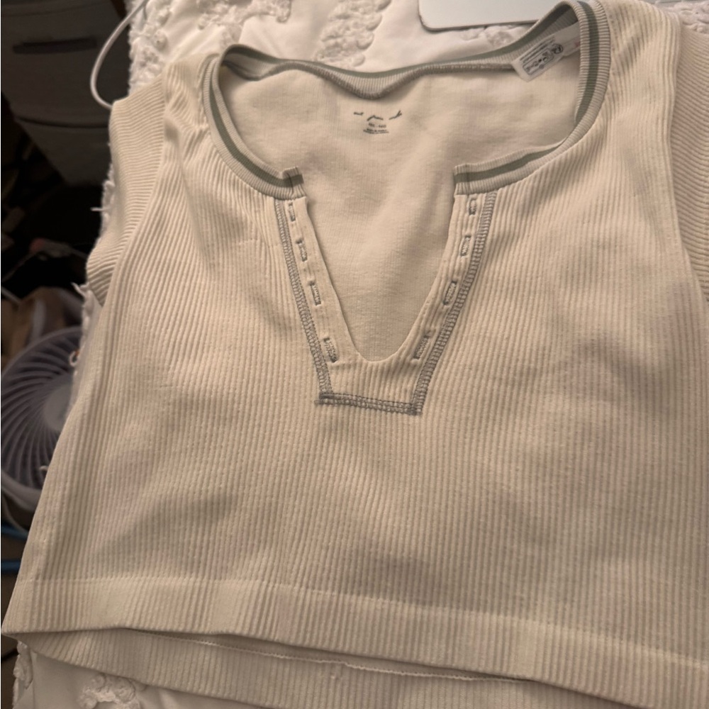 Cream Ribbed Sleeveless Top